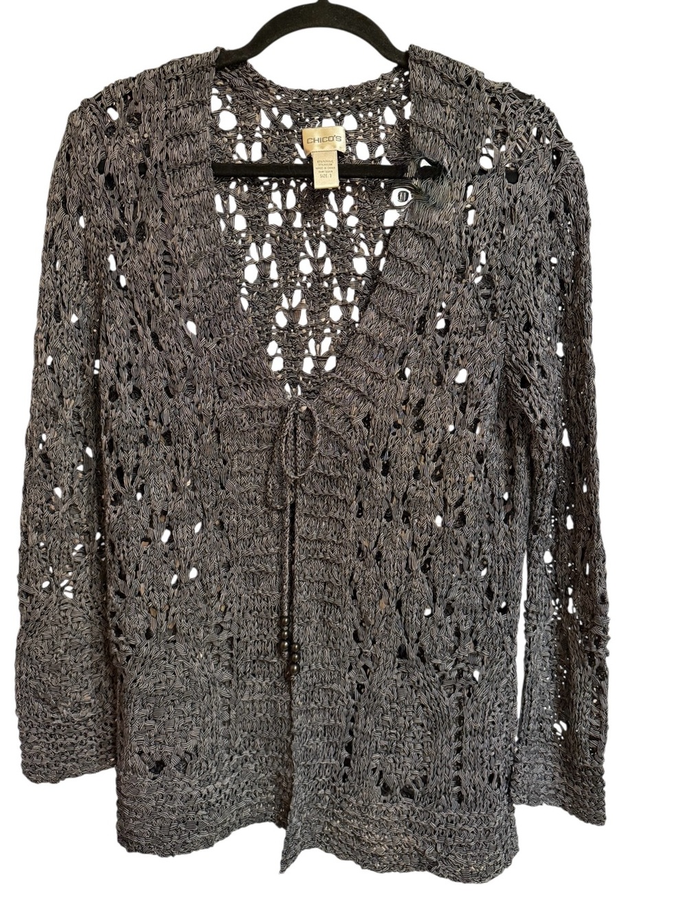 Chico's Black & WhiteTwist Pinstripe Crochet Cardigan Size 3 or L/XL